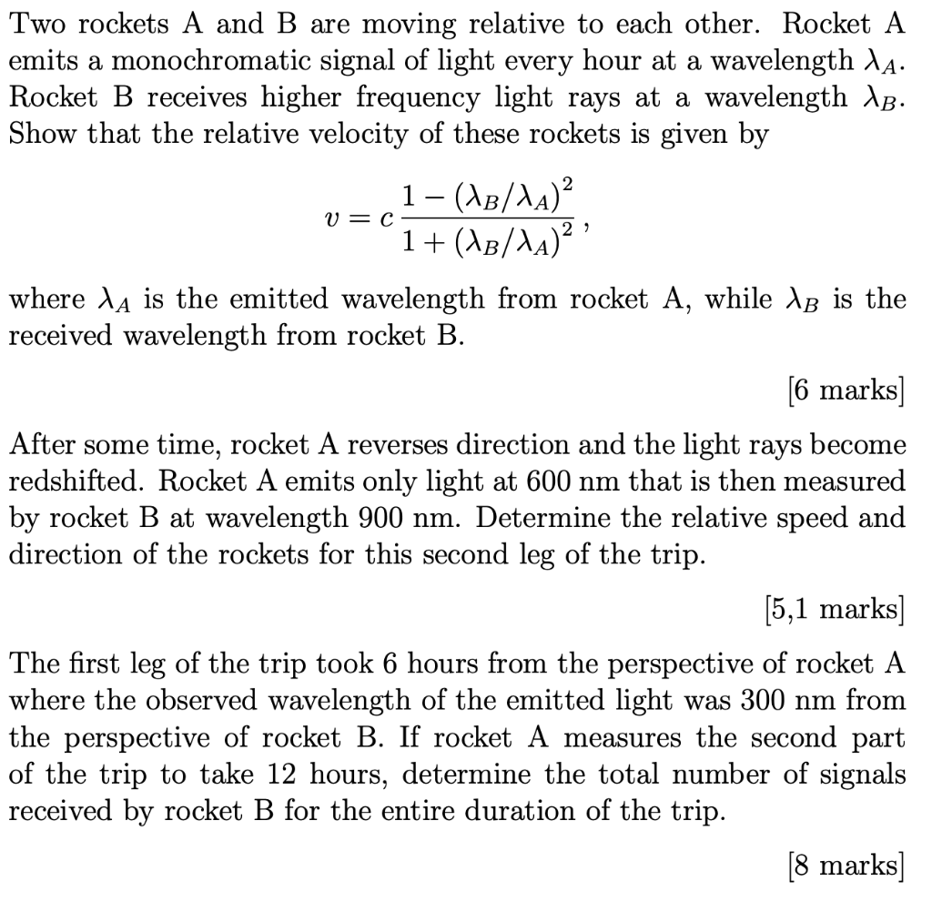 Solved 2 V=C 29 Two Rockets A And B Are Moving Relative To | Chegg.com