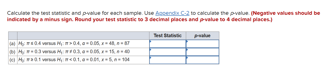 Solved Calculate the test statistic and p-value for each | Chegg.com