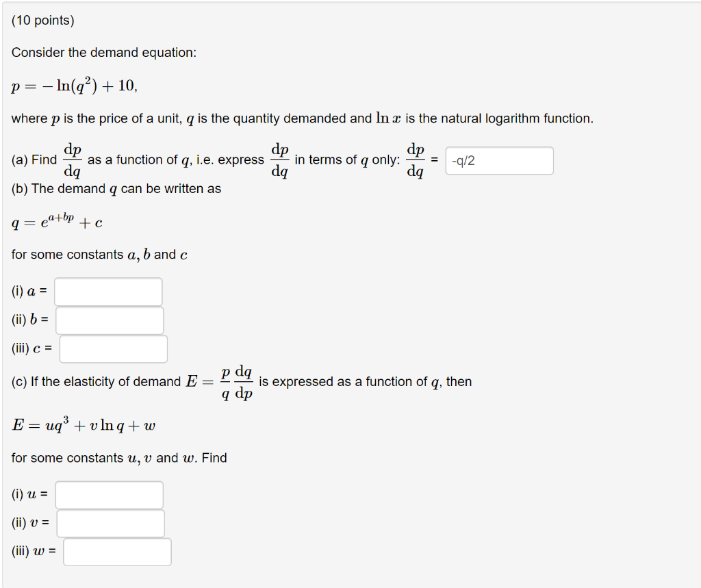 Solved 10 Points Consider The Demand Equation P In Chegg Com