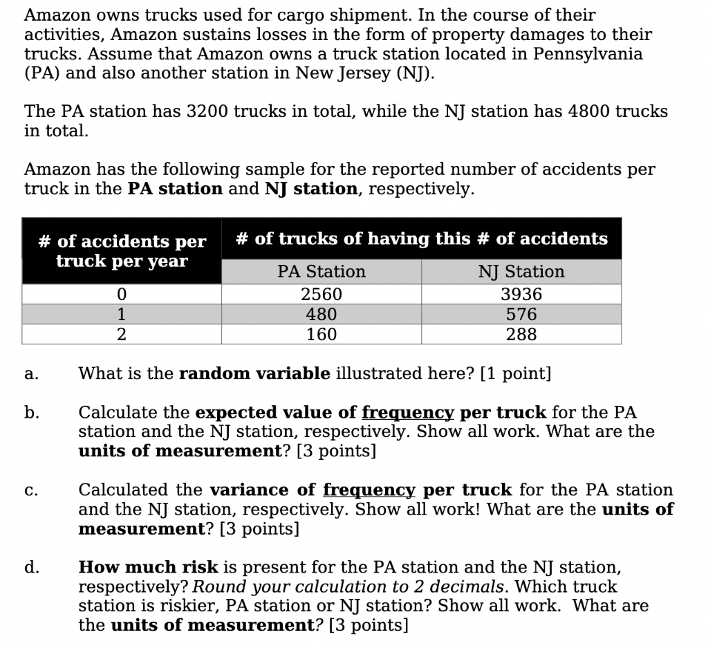 Solved Amazon owns trucks used for cargo shipment. In the