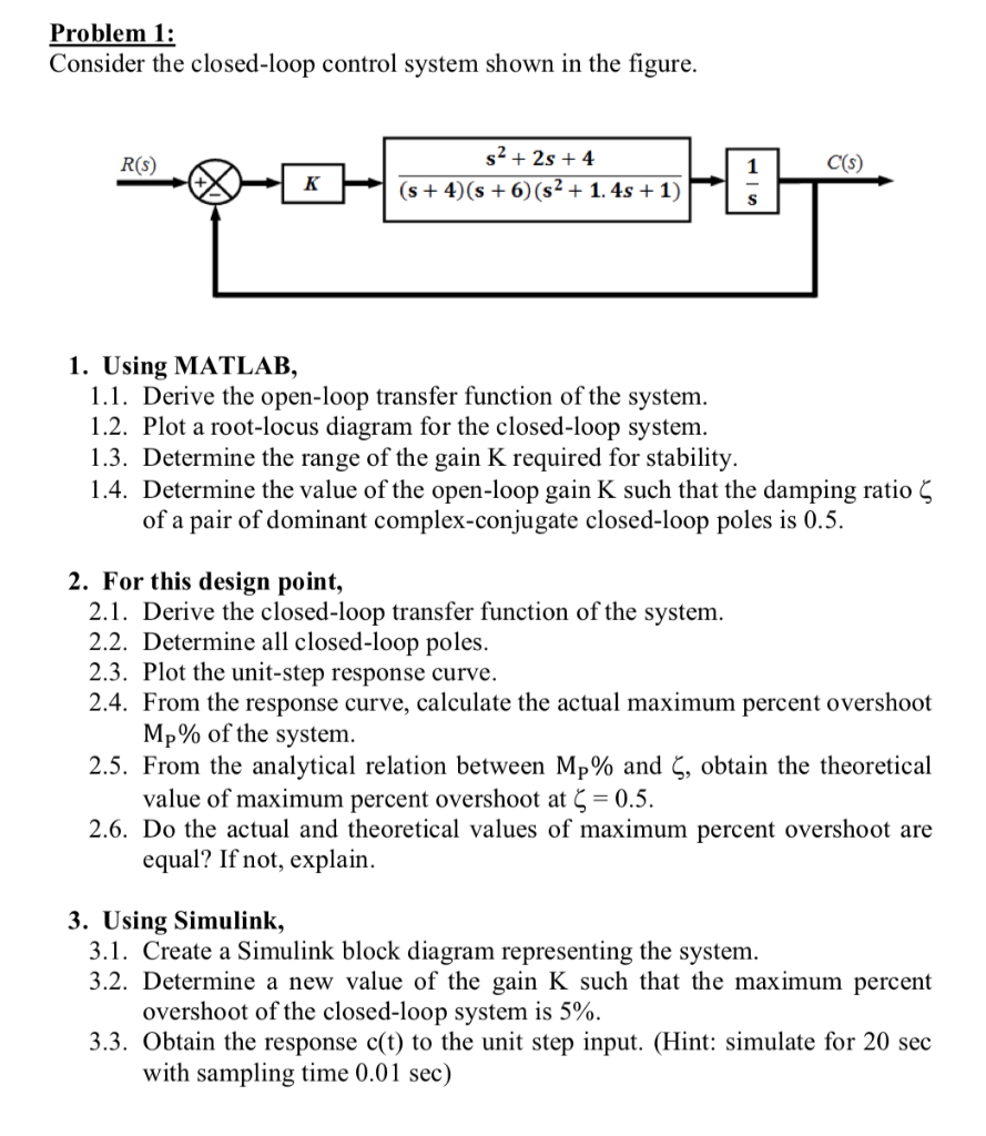 Solved Problem Consider The Closed Loop Control System Chegg Com