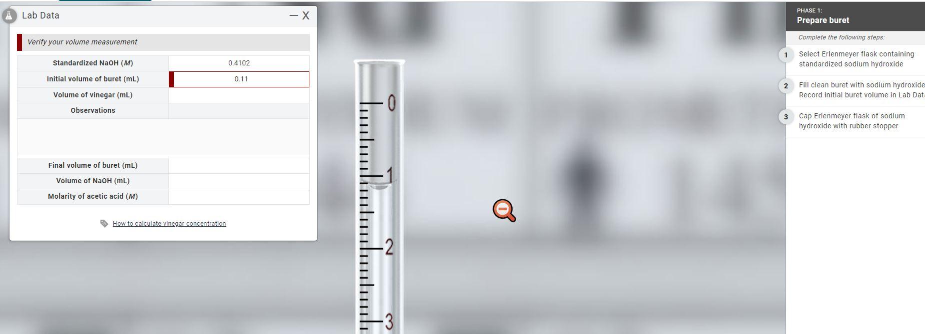 PHASE 1 Prepare buret Complete the following steps