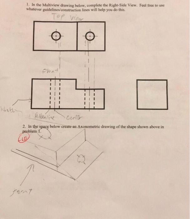 Solved 1. In the Multiview drawing below, complete the | Chegg.com