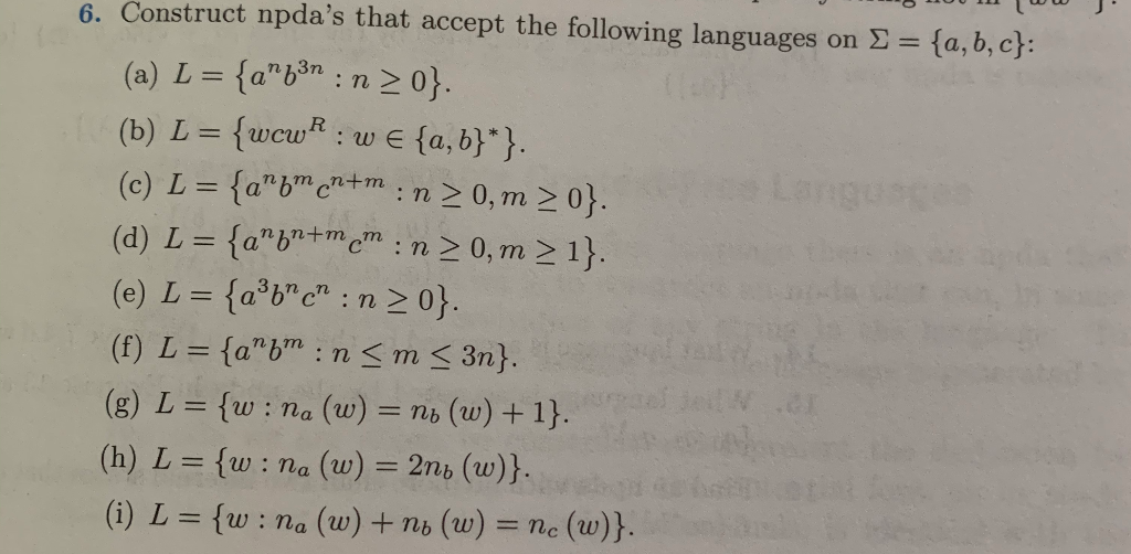 Ww 6 Construct Npda S That Accept The Following Chegg Com