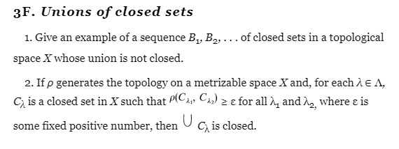 Solved 3F. Unions of closed sets 1. Give an example of a Chegg