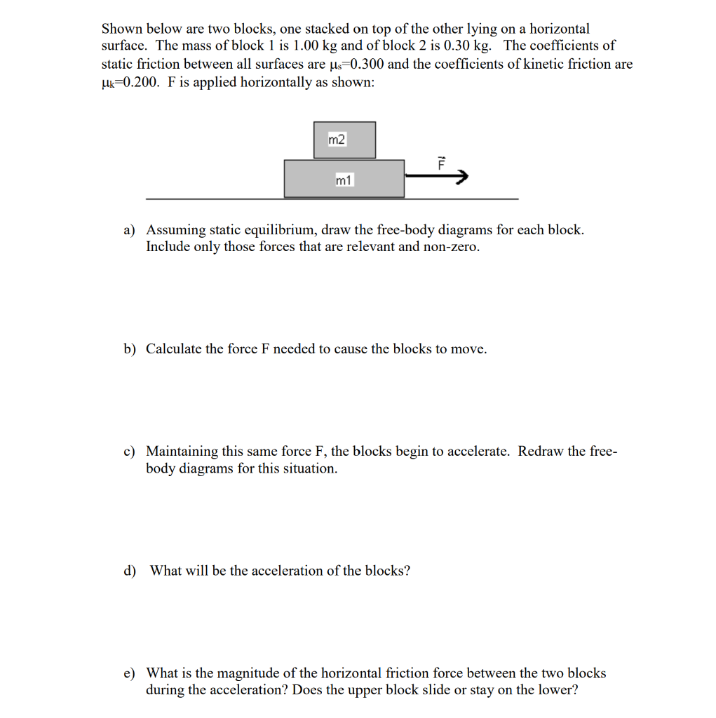 Solved Shown below are two blocks, one stacked on top of the | Chegg.com