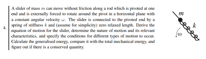 Solved A slider of mass m can move without friction along a | Chegg.com