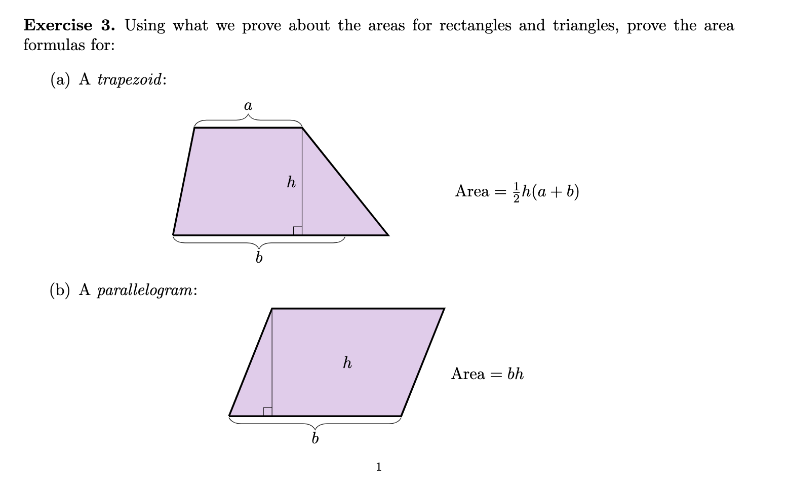 Solved Exercise 3. Using what we prove about the areas for | Chegg.com