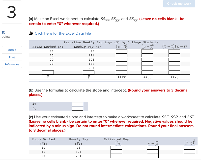 Solved Check my work 3 (a) Make an Excel worksheet to | Chegg.com