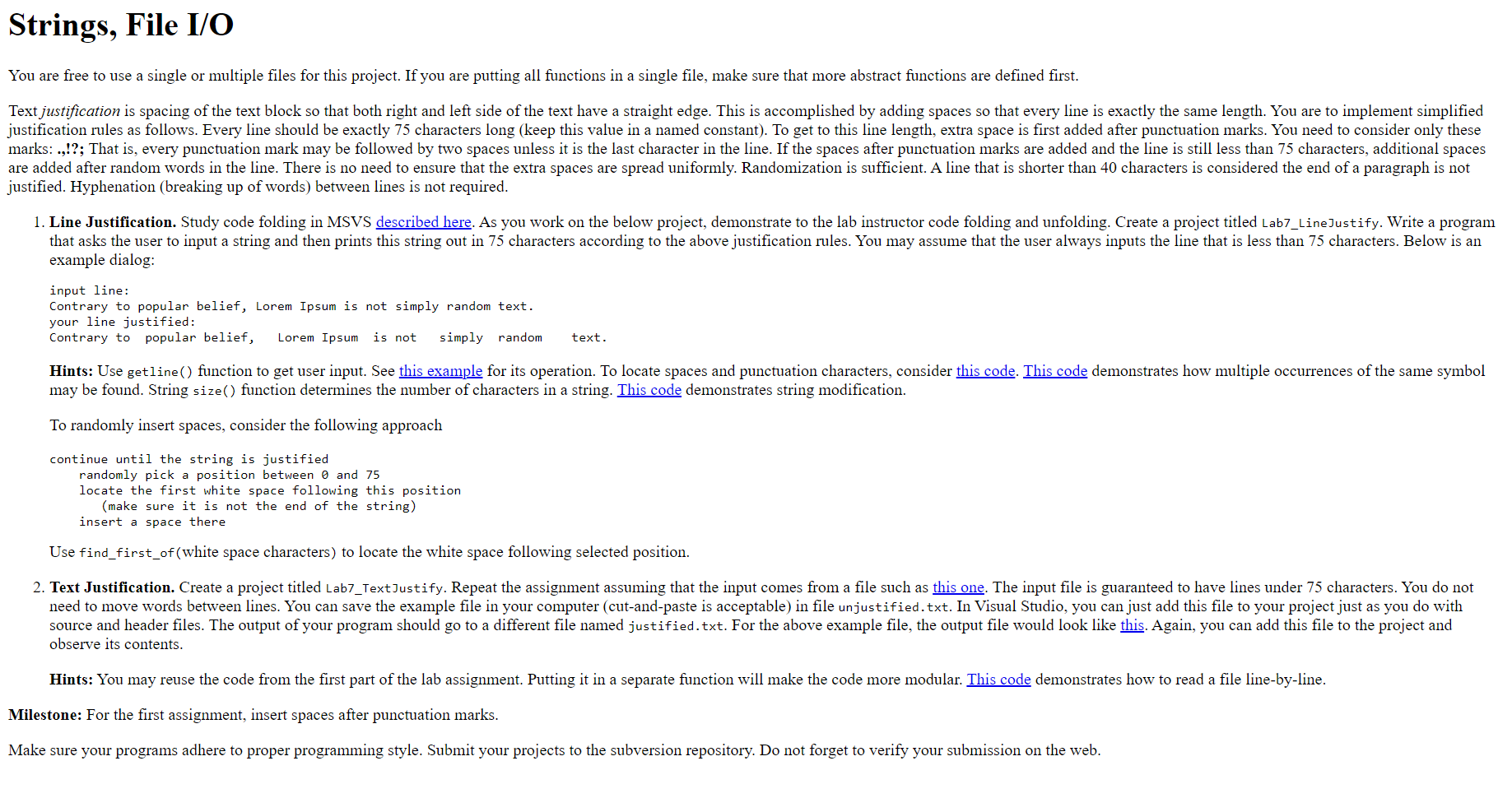 Solved Strings, File I/O You are free to use a single or | Chegg.com