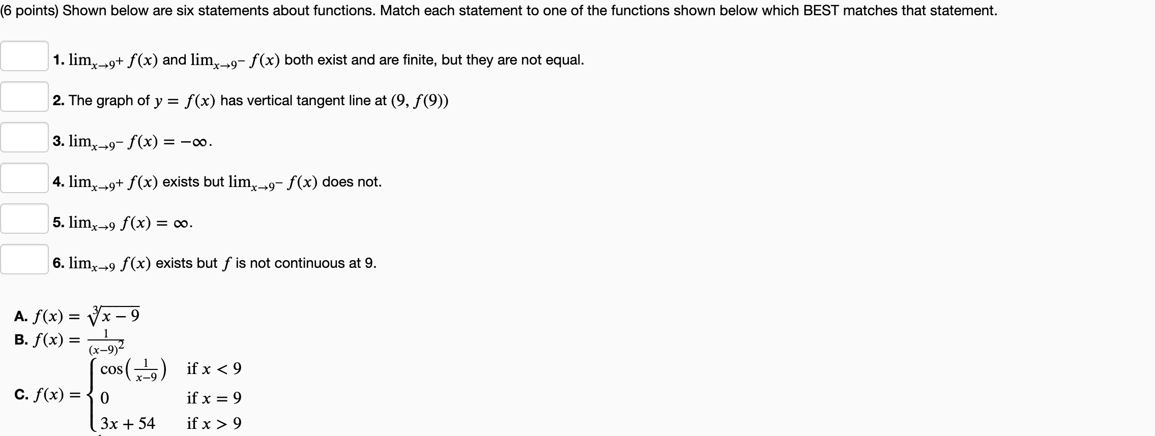 Solved Shown below are six statements about functions. Match | Chegg.com