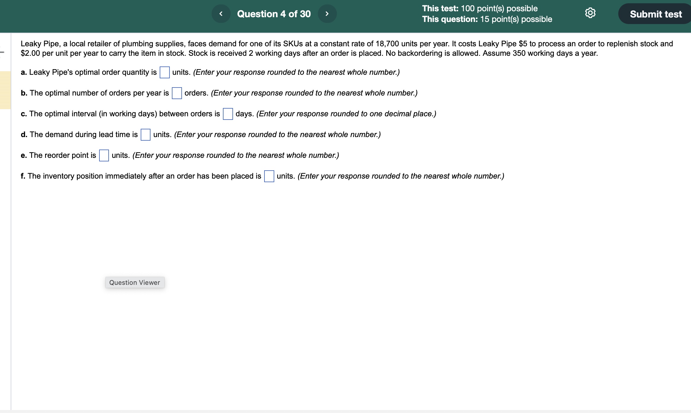 Solved Leaky Pipe, a local retailer of plumbing supplies,
