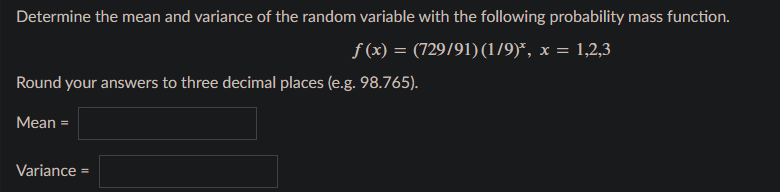 Solved Determine the mean and variance of the random | Chegg.com