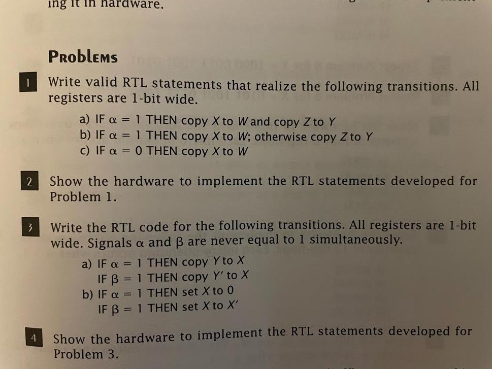 Solved ing it in hardware. Problems Write valid RTL | Chegg.com