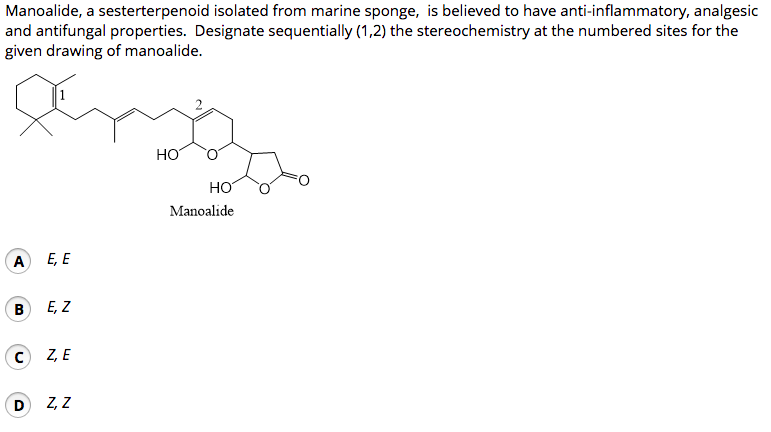 Solved Manoalide, a sesterterpenoid isolated from marine | Chegg.com
