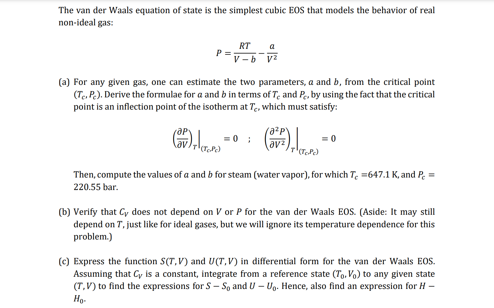 Solved The van der Waals equation of state is the simplest | Chegg.com