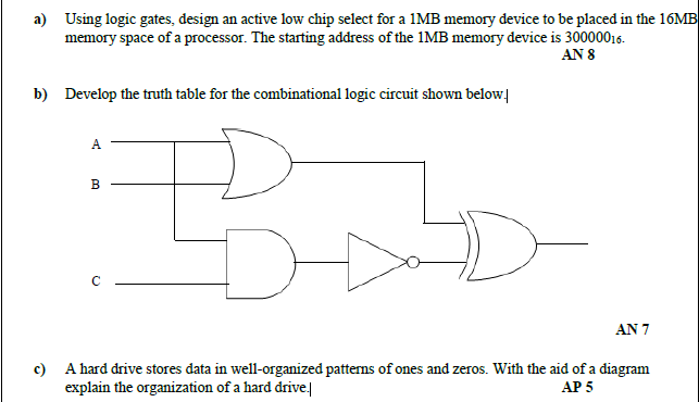 Solved a) Using logic gates, design an active low chip | Chegg.com
