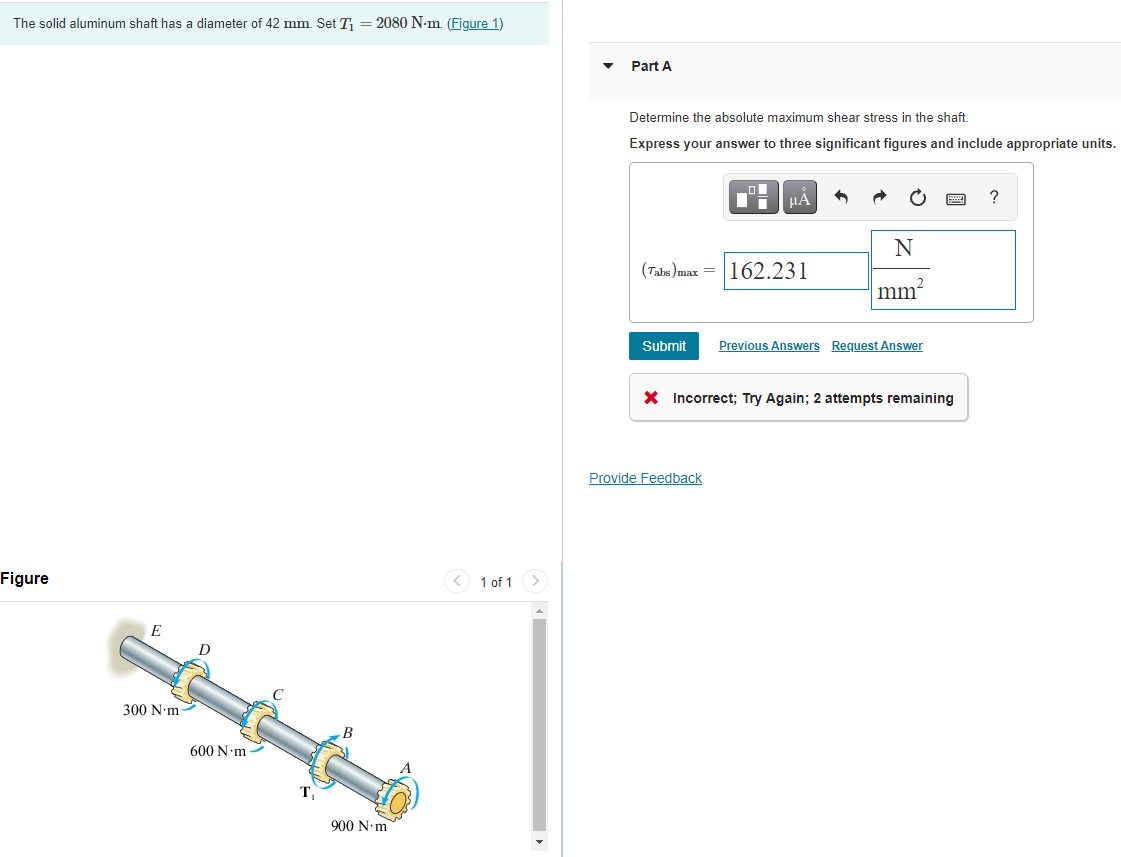 Solved The solid aluminum shaft has a diameter of 42 mm Set | Chegg.com