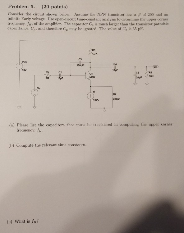 Solved Problem 5. (20 points) Consider the circuit shown | Chegg.com
