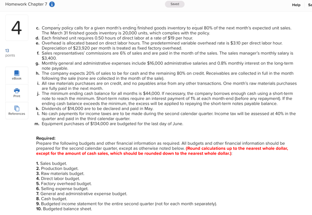 Solved Homework Chapter 7 i Saved Help Save & E Ch 4 Problem | Chegg.com