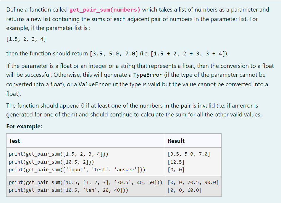 Solved Define a function called get_pair_sum(numbers) which | Chegg.com