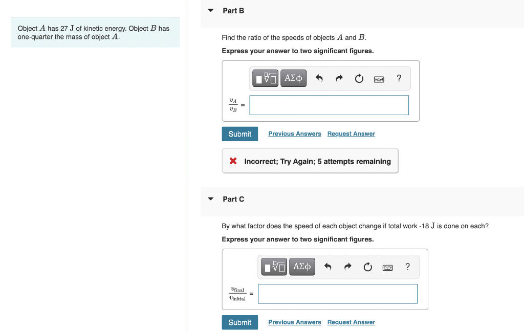 Solved Part B Object A Has 27 J Of Kinetic Energy. Object B | Chegg.com