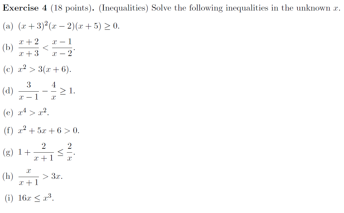 Solved Exercise 4 (18 points). (Inequalities) Solve the | Chegg.com