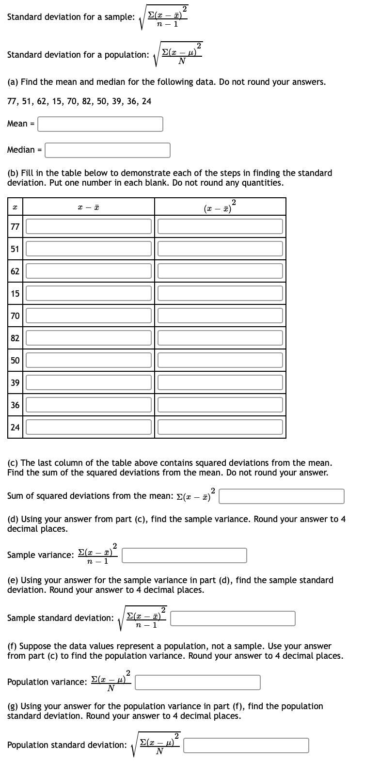 Solved Standard deviation for a sample: C-07 n - 1 2 | Chegg.com