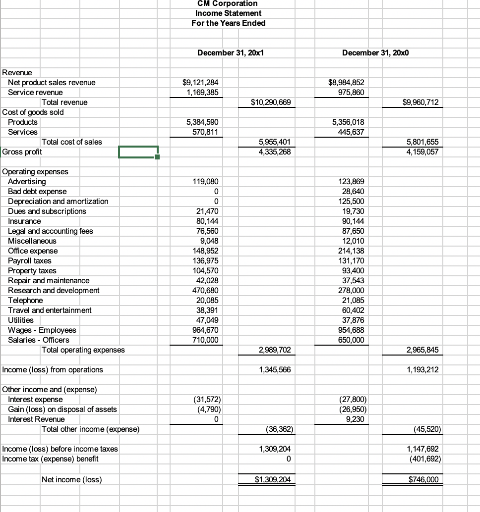 Balance Sheet for the periods ended December 31, 20x1 | Chegg.com