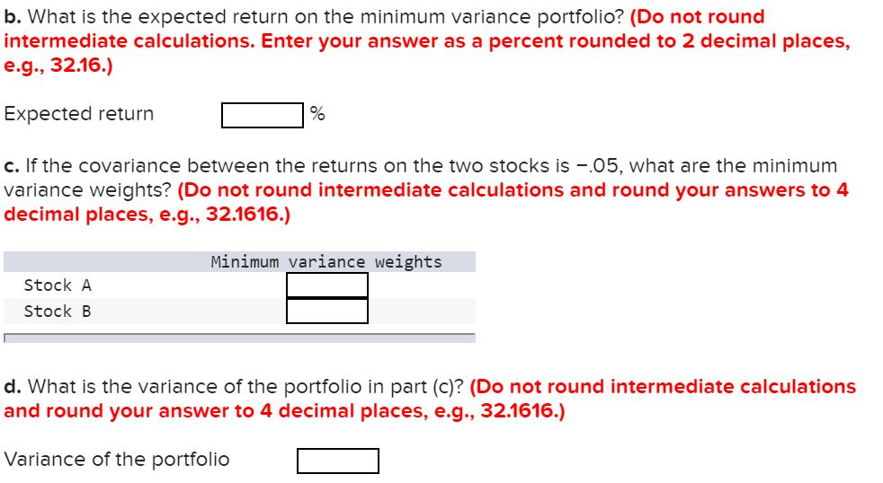 Solved Assume Stocks A And B Have The Following | Chegg.com