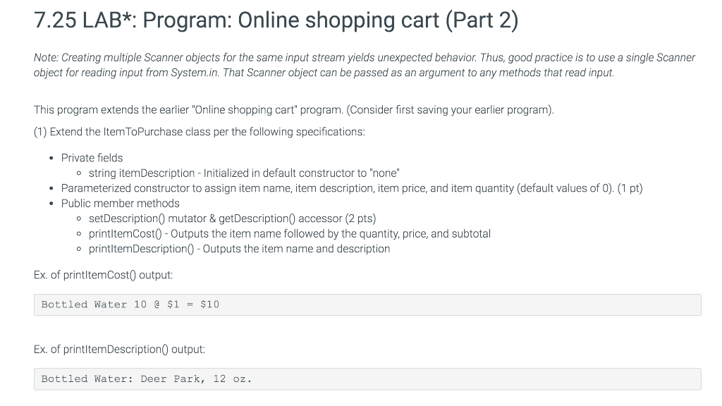 7.25 LAB*: Program: Online shopping cart (Part 2) | Chegg.com