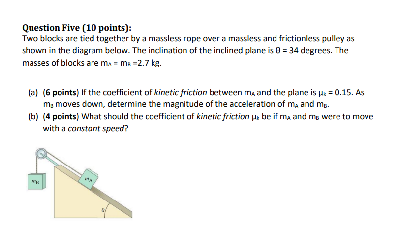 Solved Question Five (10 points): Two blocks are tied | Chegg.com