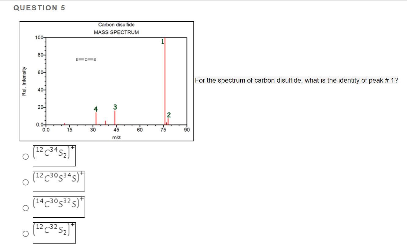 Solved QUESTION 5 Carbon disulfide MASS SPECTRUM 100 80