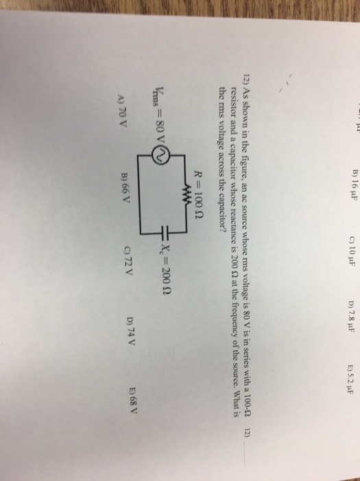 Solved 1) In the circuit shown in the figure, the 60-Hz ac | Chegg.com