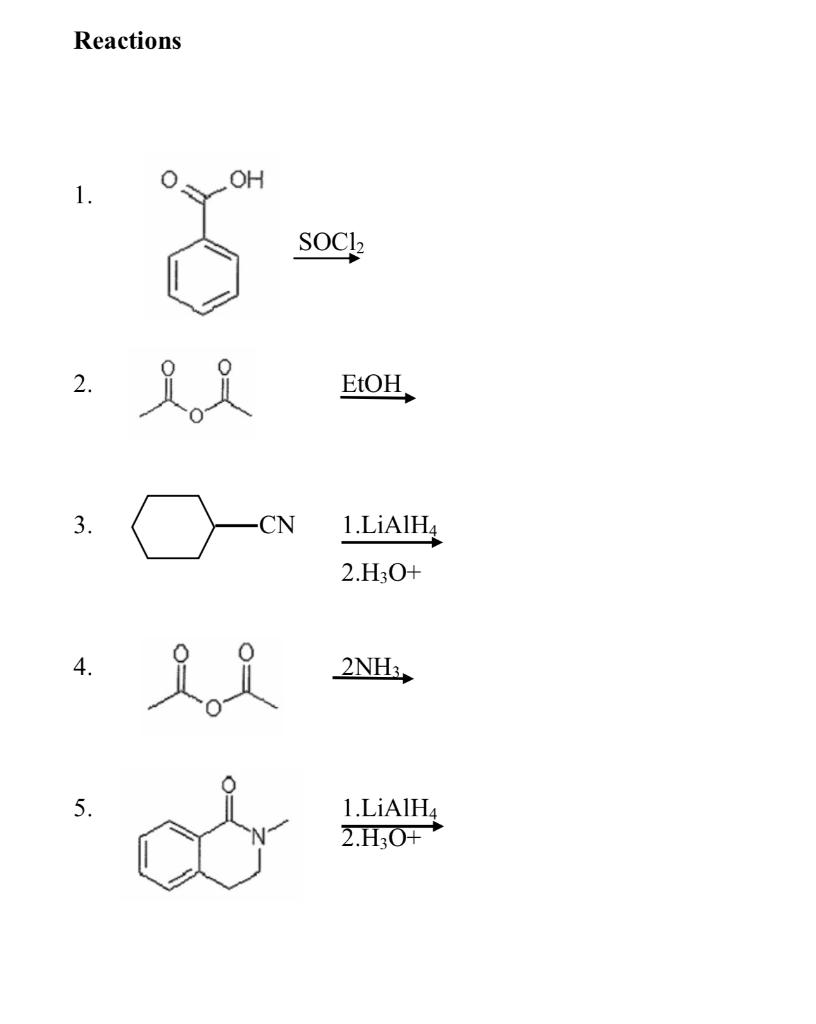 Solved Reactions 1. SOCl2 2. EtOH 3. 4. 2NH3 5. | Chegg.com