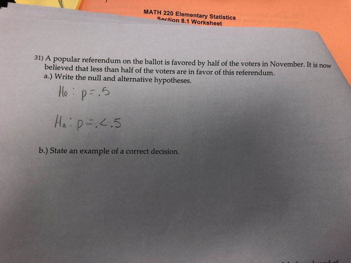 Solved MATH 220 Elementary Statistics Section 8.1 Worksheet | Chegg.com