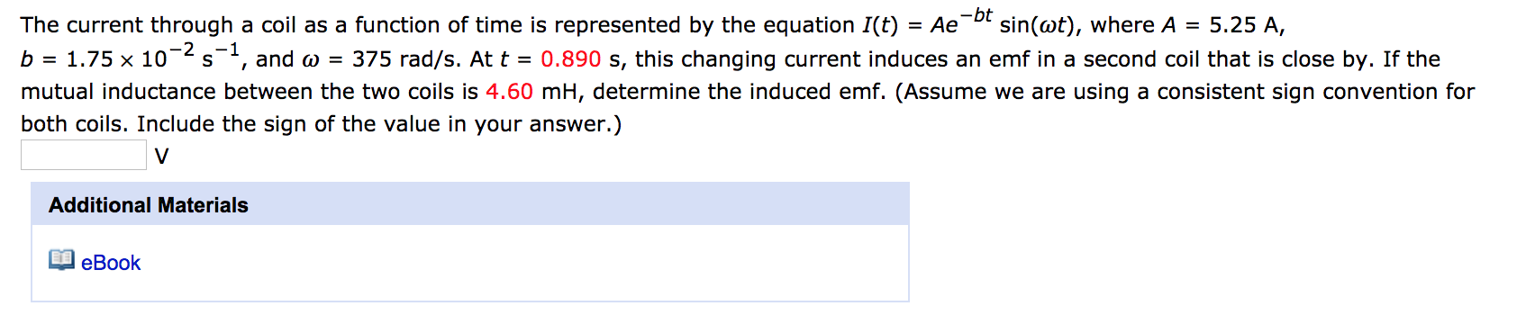 Solved The current through a coil as a function of time is | Chegg.com