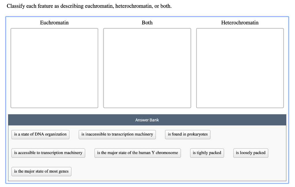 Solved Classify each feature as describing euchromatin, | Chegg.com