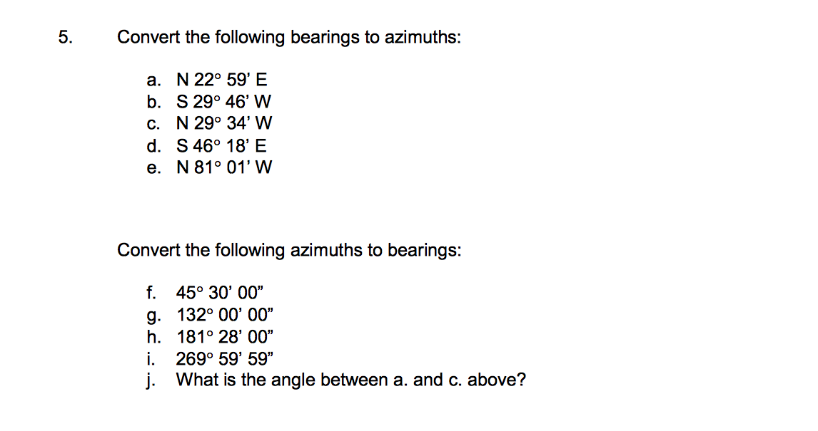 Solved Convert The Following Bearings To Azimuths A N 2 Chegg Com