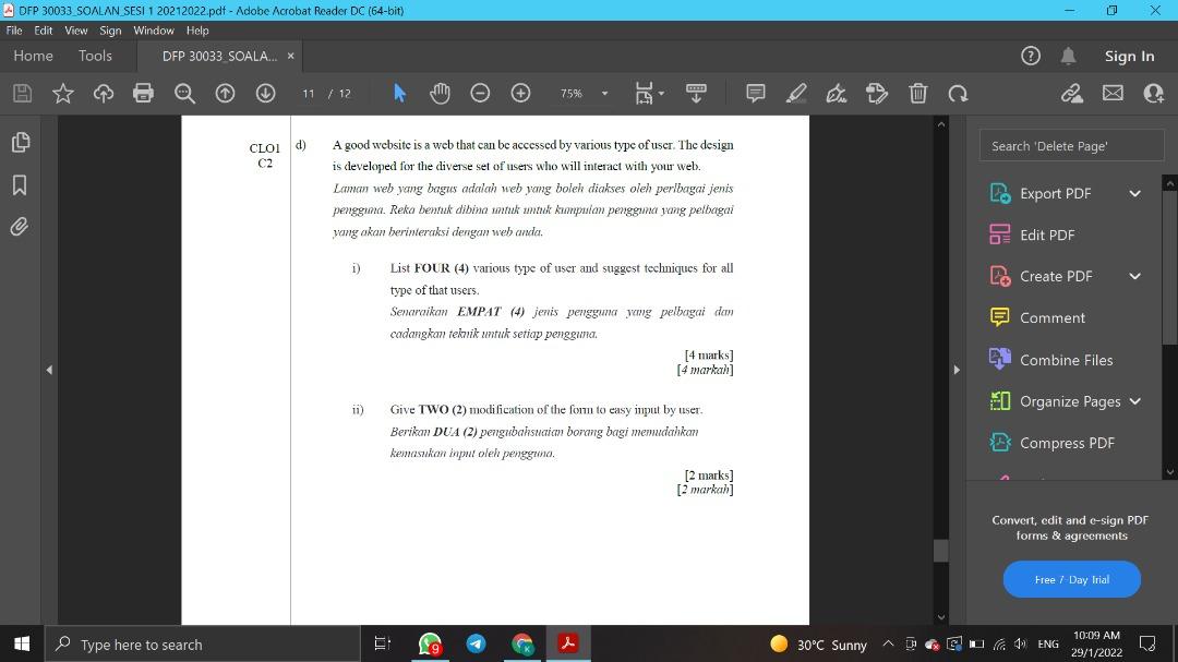 Solved х Dfp 30033 Soalan Sesi 1 20212022 Pdf Adobe Chegg