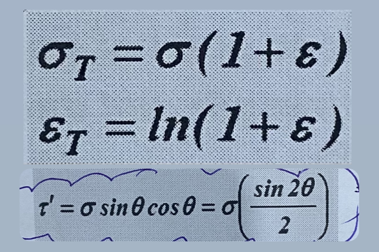 σT=σ(1+ε)εT=ln(1+ε)τ′=σsinθcosθ=σ(2sin2θ) | Chegg.com