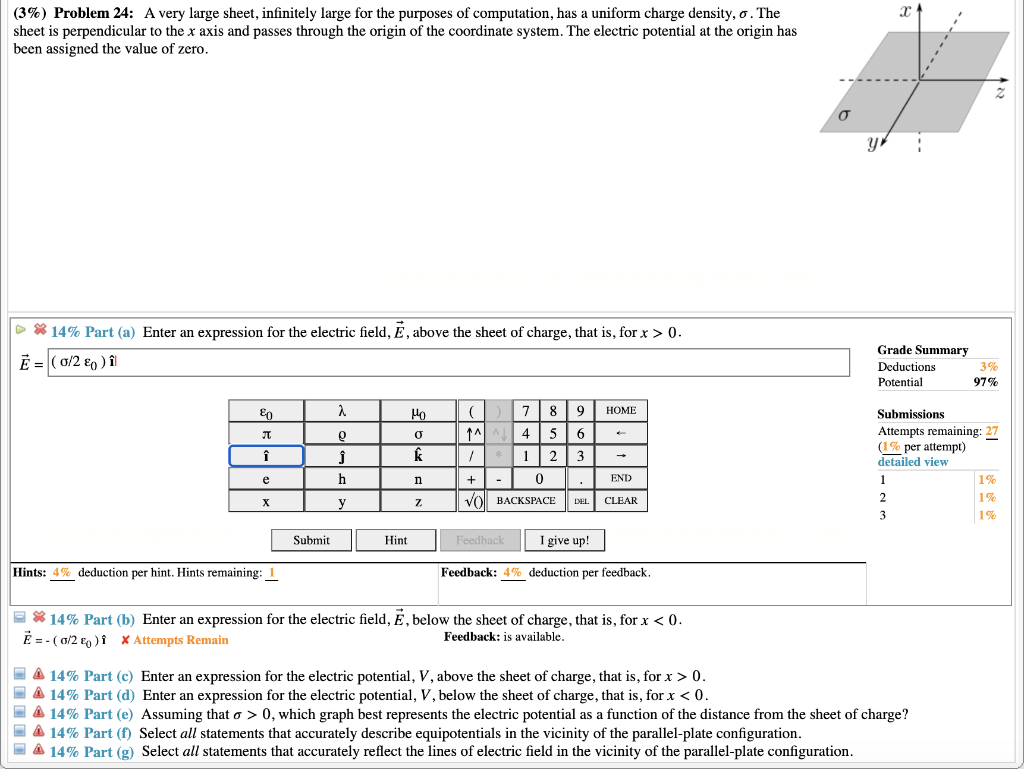 Solved 21 (3%) Problem 24: A very large sheet, infinitely | Chegg.com