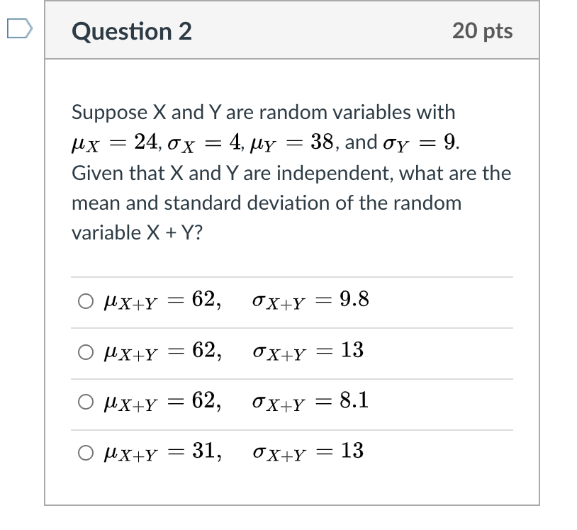 Solved Question 2 20 pts = 24, 0x = = Suppose X and Y are | Chegg.com