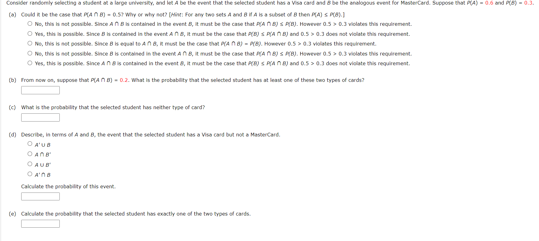 Solved (a) Could It Be The Case That P(A∩B)=0.5 ? Why Or Why | Chegg.com