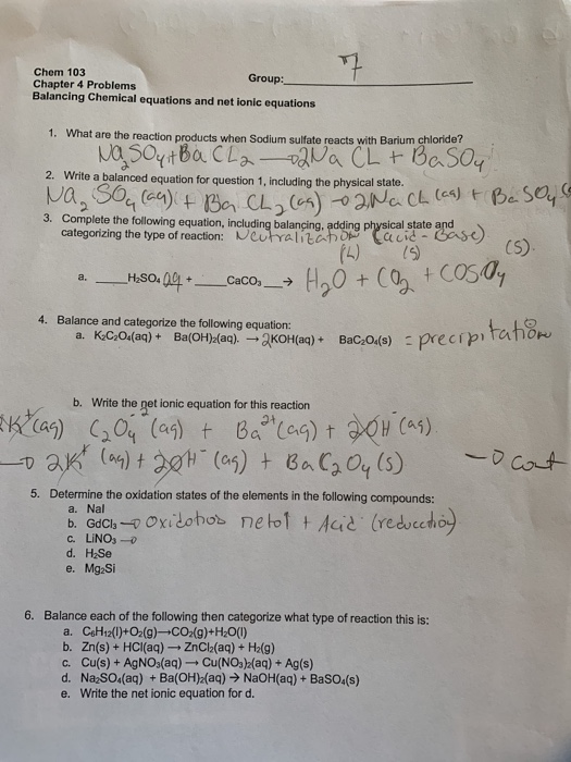 Solved Chem 103 Group: Chapter 4 Problems Balancing Chemical | Chegg.com