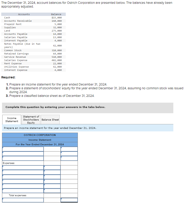 Solved The December 31 2024 Account Balances For Ostrich Chegg Com   PhpCXBPqV