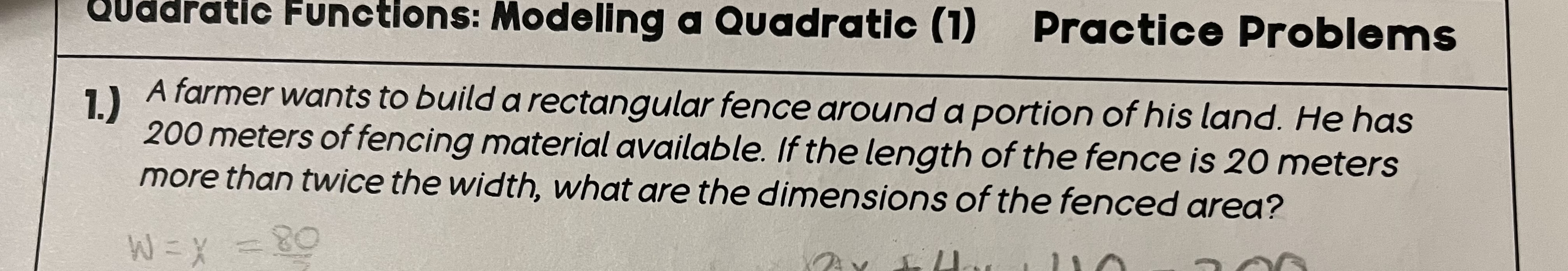 Solved Quadratic Functions: Modeling a Quadratic (1) | Chegg.com