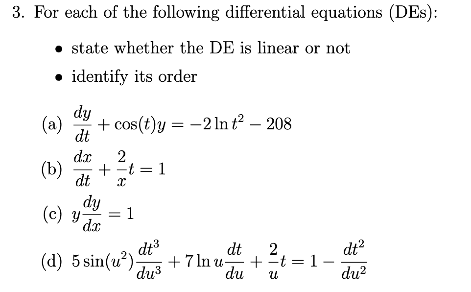 Solved 3. For each of the following differential equations | Chegg.com