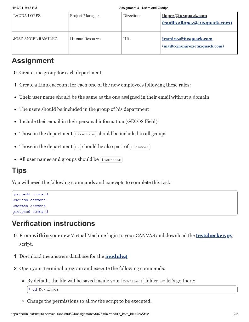 11/16/21, 9:43 PM Assignment 4 - Users and Groups | Chegg.com