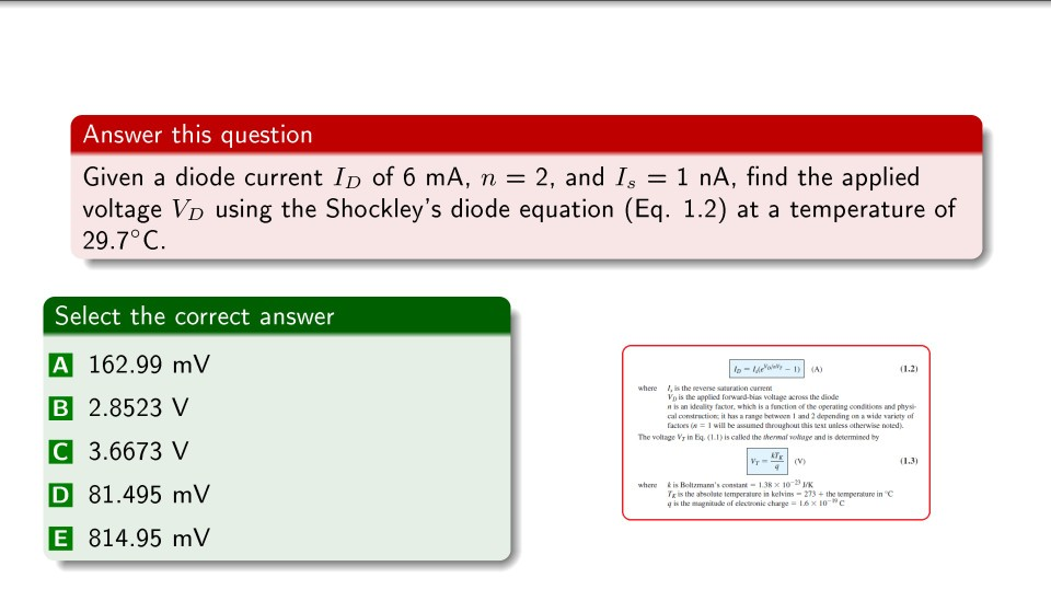 Solved Answer This Question The Shockley S Equation Id Chegg Com